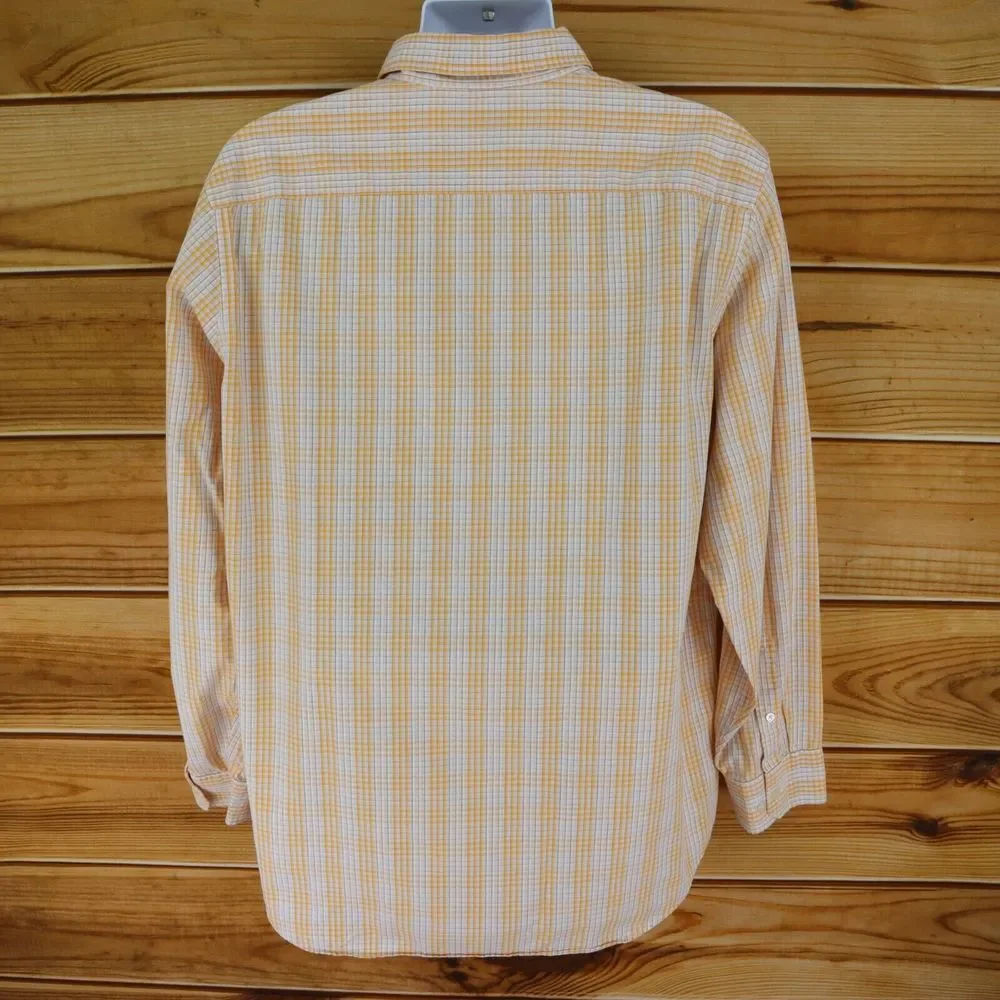 Banana Republic Dress Shirt Mens XL Orange Light Wash Plaid 100% Cotton‎ Pocket